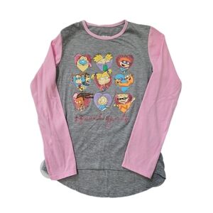 RUGRATS Cartoon Character Kids Long Sleeve Raglan Shirt - Pink and Gray
